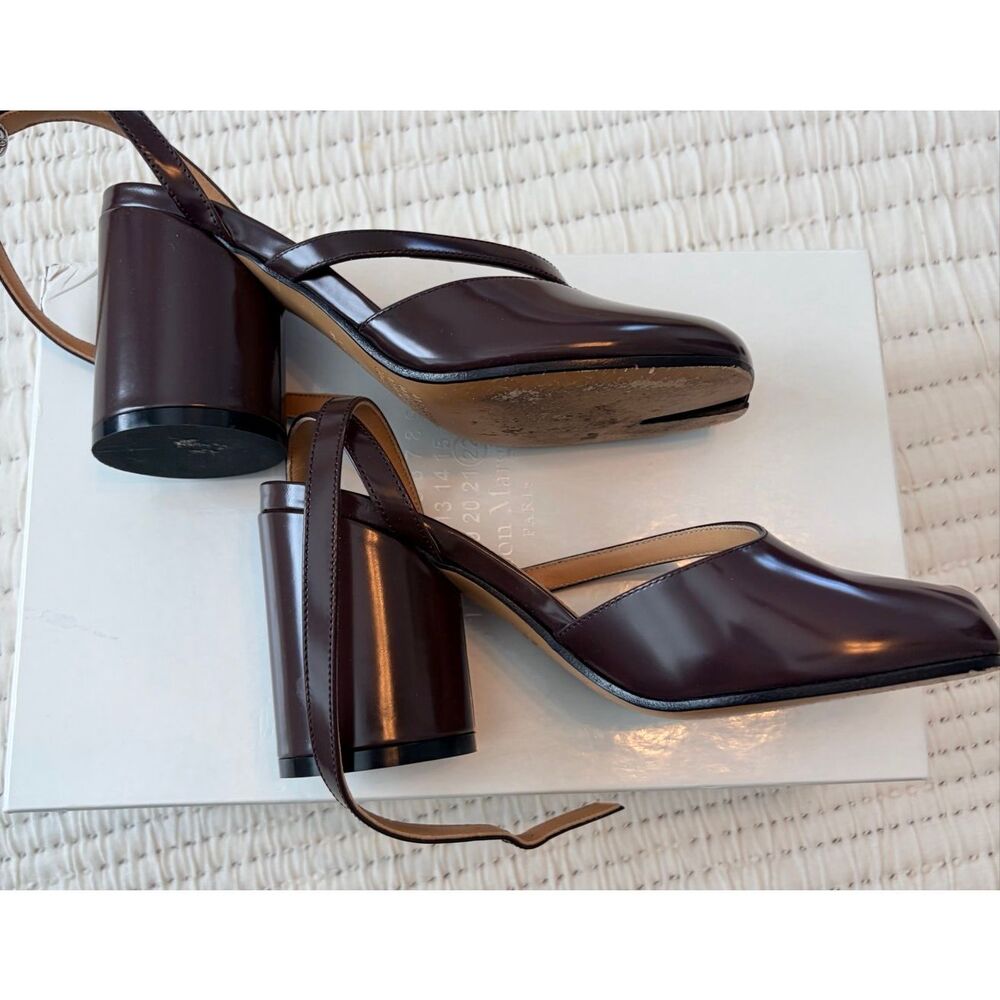 Maison Margiela Tabi Slingback Heels Burgundy Split Toe Block Heel EU 35 US 5 - Picture 6 of 11